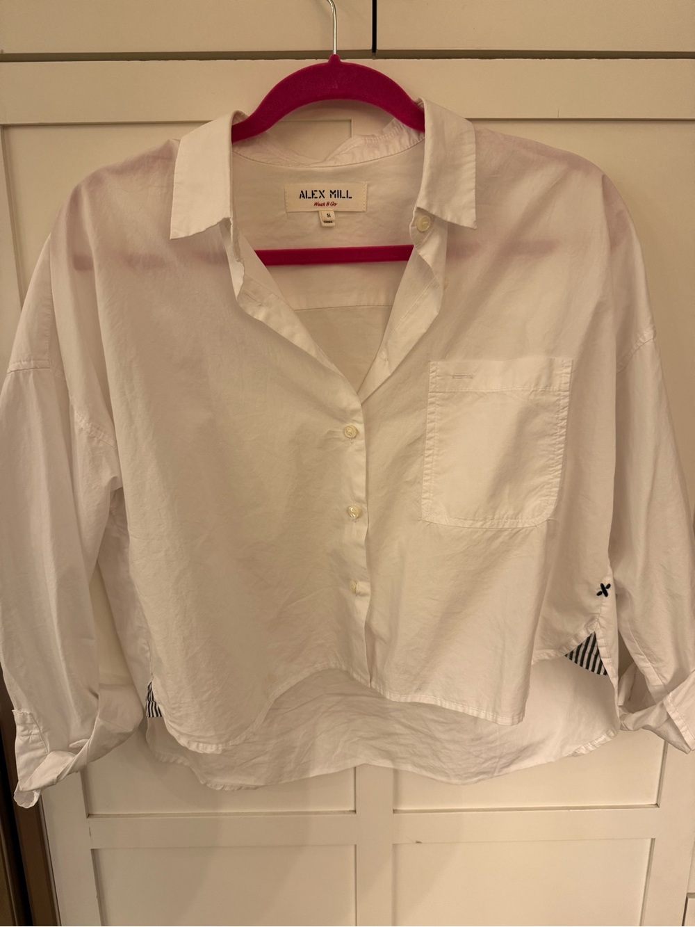 Alex Mill White Button-Up Shirt with Hot Pink Trim